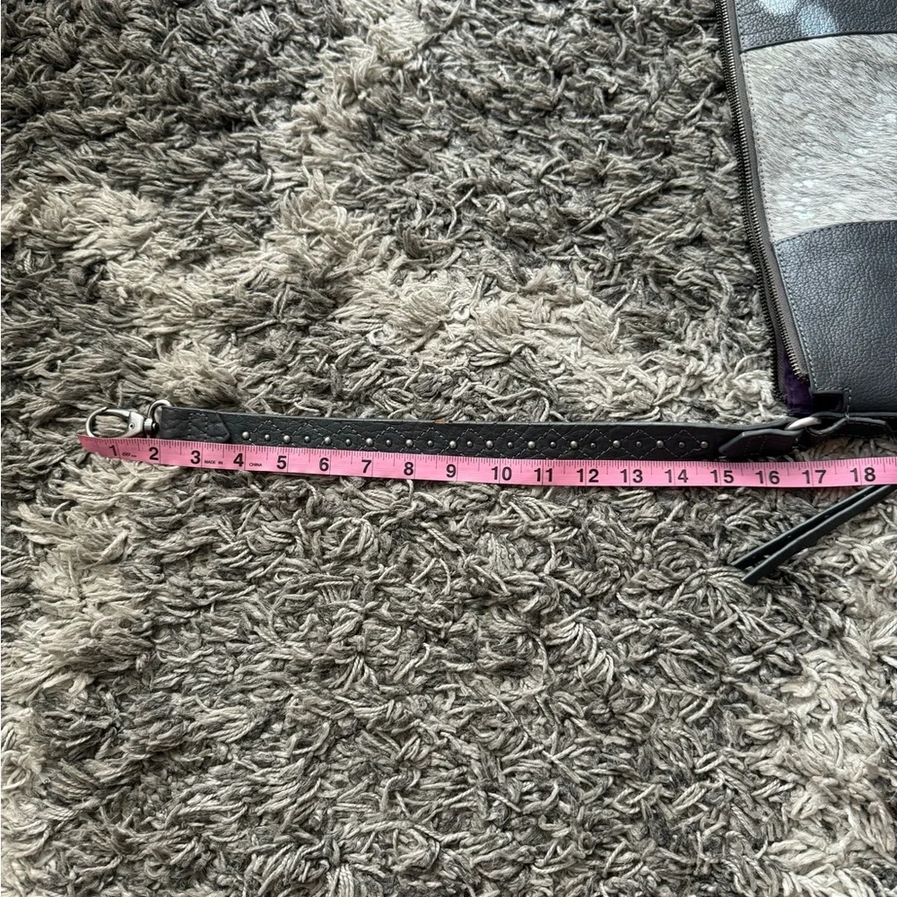 Bella by Sharif Gray Leather Hobo Bag with Cowhide Detail - Picture 12 of 14